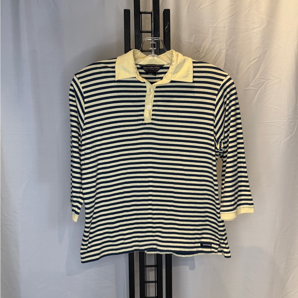 Abercrombie & Fitch Navy‎ and Yellow Striped Button Down Shirt